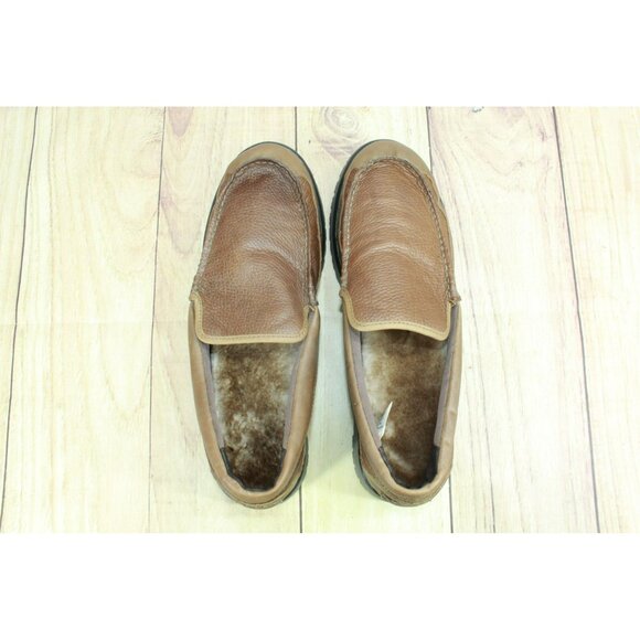 LL Bean All Week Brown Leather Shearling Lined Moccasin Slippers Size 12 M - Picture 7 of 9